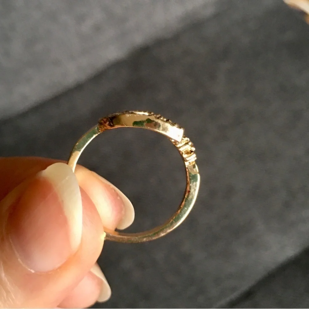 Gold + Rhinestone Moon + Star Cuff Fashion Ring, Size 8
